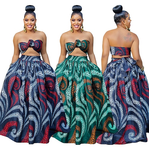 

Adults Women's African Print Dashiki Modern African Outfits For Party Festival 100% Polyester Graphic Long Length Carnival Masquerade Skirt Bra