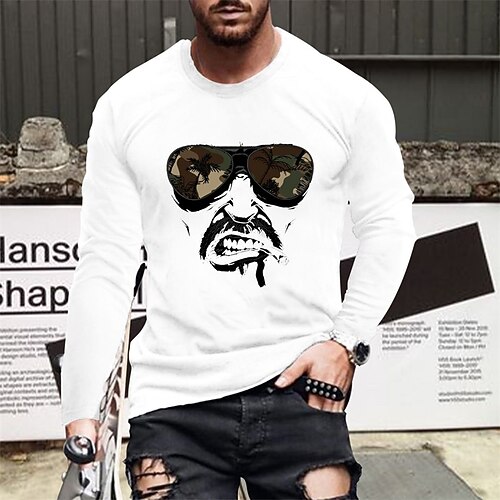 

Men's T shirt Tee Graphic Human face Crew Neck White Long Sleeve Hot Stamping Street Daily Print Tops Fashion Designer Casual Comfortable / Sports