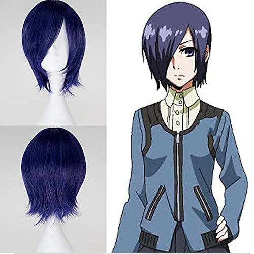 

Tokyo Ghoul Kirishima Touka Wigs Short Straight Dark Purple Bob Cosplay Wig with Side Part Tokyo Ghoul Touka Kirishima Blue Purple Synthetic Coplay Wig 12 Inch 180% Density for Women and Girls Cosplay
