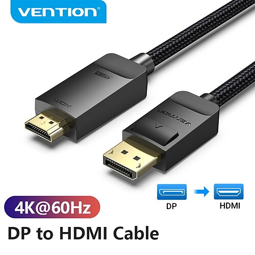 

Vention Display Port to HDMI 4K 60Hz DP to HDMI for PC Laptop HDTV Monitor Projector Audio Video Cable DisplayPort to HDMI