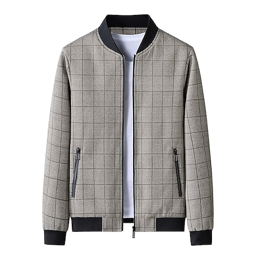 

Men's Bomber Jacket Winter Jacket Winter Coat Jacket Thermal Warm Windproof Casual Daily Sports Zipper Stand Collar Simple Casual Daily Jacket Outerwear Stripes and Plaid Full Zip Khaki Gray