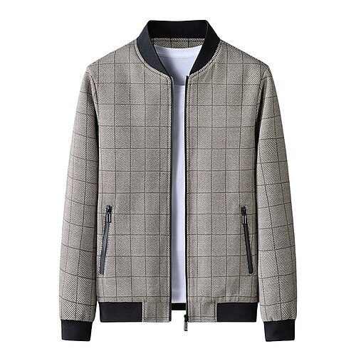 

Men's Bomber Jacket Winter Jacket Winter Coat Jacket Thermal Warm Windproof Casual Daily Sports Zipper Stand Collar Simple Casual Daily Jacket Outerwear Stripes and Plaid Full Zip Khaki Gray