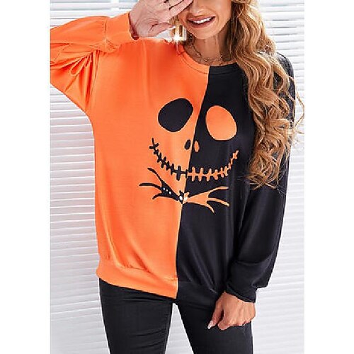 

Halloween Print Color Block Round Neck Long Sleeves Sweatshirt
