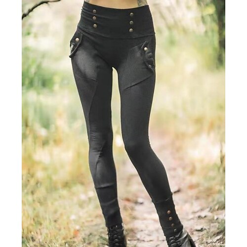 

Women's Skinny Pants Trousers Black Mid Waist Fashion Tights Casual Weekend Side Pockets High Elasticity Full Length Comfort Solid Color S M L XL 2XL / Slim