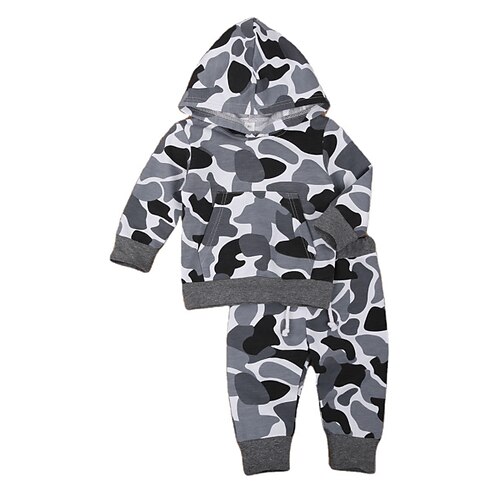 

2 Stück kinderkleidung Jungen Kapuzenpulli Hose Kleidungsset Outfit Tarnfarben Langarm Bedruckt Baumwolle Set Outdoor Aktiv Täglich Herbst Frühling 1-5 Jahre Schwarz