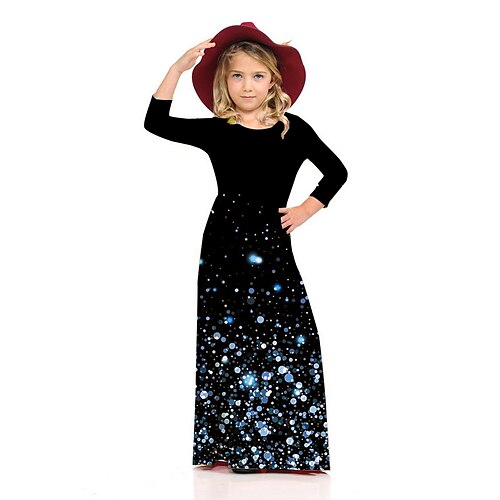 

Kids Little Girls' Dress Graphic Shift Dress Daily Holiday Vacation Print Black Maxi 3/4 Length Sleeve Casual Cute Sweet Dresses Fall Winter Regular Fit 2-8 Years