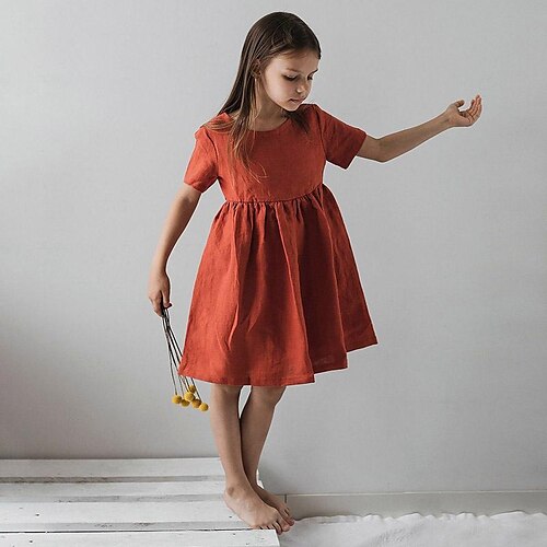 

Kids Girls' Dress Solid Colored A Line Dress Asymmetrical Dress Daily Cotton Short Sleeve Casual Dress 2-6 Years Spring Green Red Gray