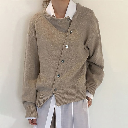 

Women's Cardigan Sweater Jumper Ribbed Knit Knitted Button Pure Color Stand Collar Stylish Casual Daily Holiday Fall Winter Green Black S M L / Long Sleeve