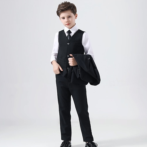 

Kids Boys Suit Blazer Shirt Pants Clothing Set 5 Pieces Long Sleeve White Black Red Solid Color Party Fashion Preppy Style 3-13 Years