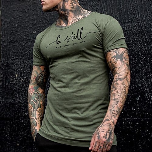 

Men's Unisex T shirt Tee Letter Crew Neck Army Green Print Outdoor Street Short Sleeve Print Clothing Apparel Sports Designer Casual Big and Tall / Summer / Summer