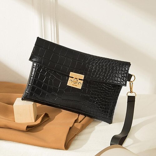 

Women's Evening Bag PU Leather Solid Color Crocodile Party / Evening Date Black crocodile white crocodile pattern