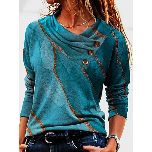 

Mujer Camiseta Verde Trébol Graphic Geométrico Botón Estampado Manga Larga Casual Fin de semana Básico Cuello de pila Regular Pintura S