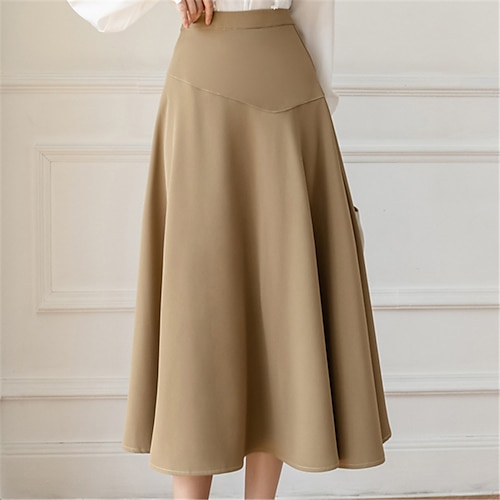 

Women's Skirt A Line Midi Polyester Khaki Black Skirts Spring & Fall Ruched Lined Elegant Office / Career Daily S M L