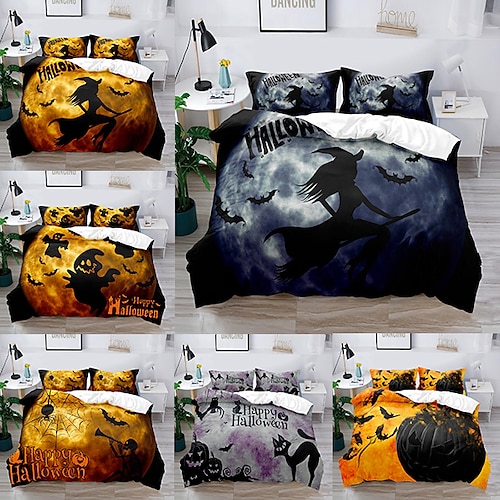 

3-Piece Halloween Decoration Duvet Cover Set Hotel Bedding Sets Comforter Cover Include 1 Duvet Cover, 2 Pillowcases for Double/Queen/King(1 Pillowcase for Twin/Single)