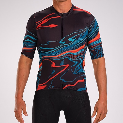 

21Grams Men's Cycling Jersey Short Sleeve Bike Top with 3 Rear Pockets Mountain Bike MTB Road Bike Cycling Breathable Quick Dry Moisture Wicking Reflective Strips Blue Graphic Polyester Spandex Sports