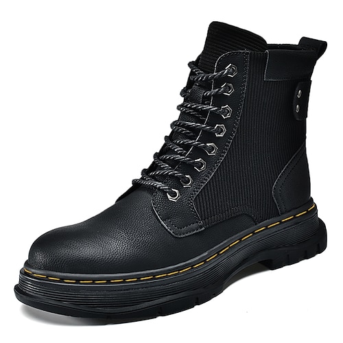 

Men's Boots Leather Shoes Combat Boots Casual Daily Walking Shoes PU Mid-Calf Boots Black Winter Fall