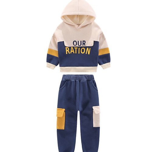 

2 Pieces Kids Unisex Clothing Set Outfit Letter Long Sleeve Cotton Set School Daily Casual Winter Fall 3-12 Years Blue Orange