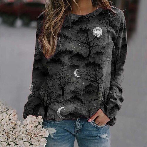

Women's Sweatshirt Pullover Crew Neck Graphic Bat Print Halloween Weekend 3D Print Active Streetwear Hoodies Sweatshirts Gray Purple
