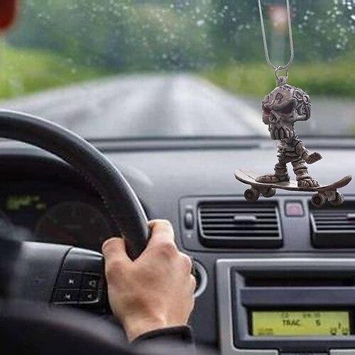 

Car Hanging Pendant Swing Skeleton Skateboard Rear View Mirror Charms Ornament Halloween Goth Gift Auto Car Interior Decorations Accessories 1 Pcs