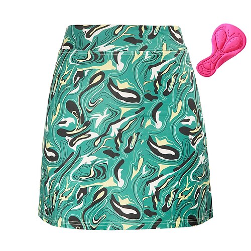 

21Grams Women's Cycling Skort Skirt Bike Skirt Bottoms Mountain Bike MTB Road Bike Cycling Sports Graphic 3D Pad Cycling Breathable Quick Dry Green Polyester Spandex Clothing Apparel Bike Wear