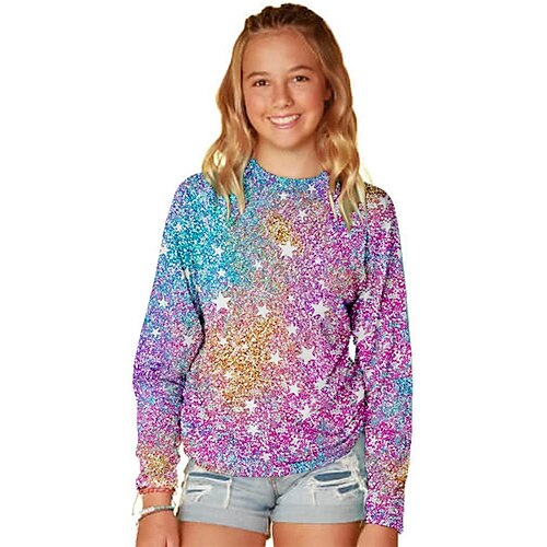 

Kids Girls' T shirt Star Outdoor 3D Print Long Sleeve Active 3-12 Years Winter Purple