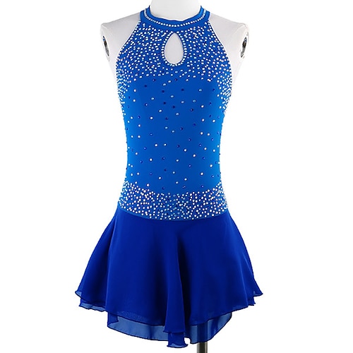 

Figure Skating Dress Women's Girls' Ice Skating Dress Blue Open Back High Elasticity Training Competition Skating Wear Crystal / Rhinestone Sleeveless Ice Skating Figure Skating / Winter