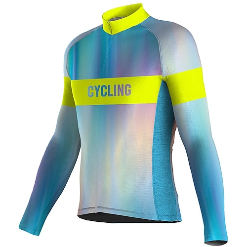 

21Grams Men's Cycling Jersey Long Sleeve Bike Top with 3 Rear Pockets Mountain Bike MTB Road Bike Cycling Breathable Quick Dry Moisture Wicking Reflective Strips Blue Gradient Polyester Spandex Sports