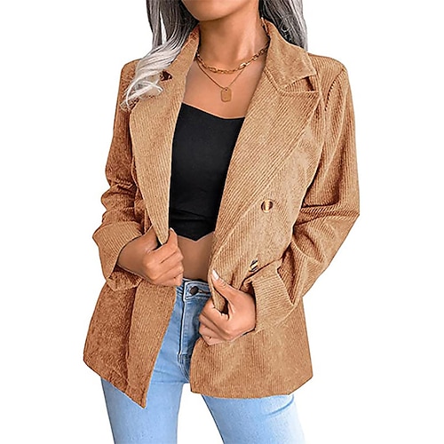 

Women's Blazer Regular Pocket Corduroy Button Coat Black Blue Khaki Contemporary OL Style Casual Daily Modern Daily Going out Work Outdoor Fall Winter Double Breasted Lapel Regular Fit S M L XL XXL