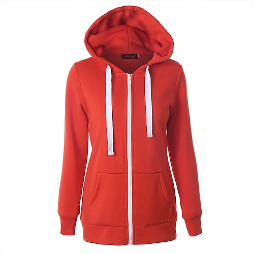 

Women's Casual Jacket Hoodie Jacket Warm Breathable Outdoor Daily Wear Vacation Going out Zipper Pocket Zipper Hoodie Active Sports Comfortable Street Style Solid Color Regular Fit Outerwear Long