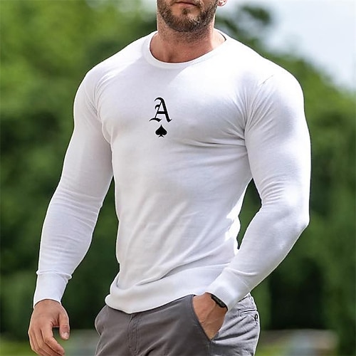 

Men's T shirt Tee Graphic Poker Crew Neck White Print Street Sports Long Sleeve Print Clothing Apparel Fashion Designer Casual Comfortable