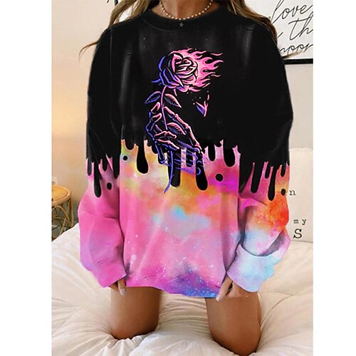 

2021 europe and america large size long-sleeved women's round neck tie-dye printed tops hot selling graffiti loose sweater coats