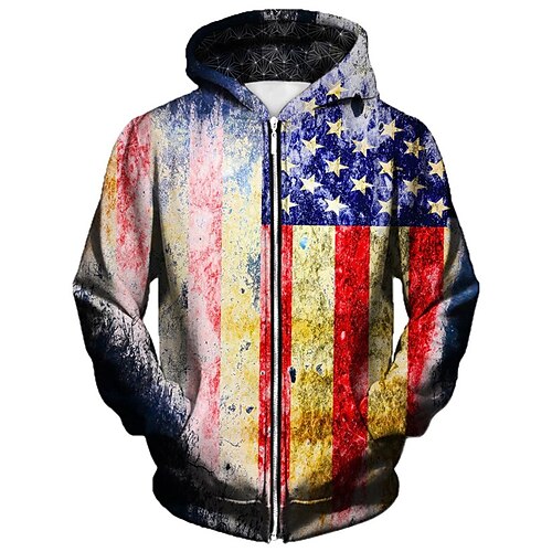 

Men's Unisex Full Zip Hoodie Jacket Blue Hooded Graphic Prints National Flag Zipper Print Sports Outdoor Daily Sports 3D Print Basic Streetwear Casual Spring Fall Clothing Apparel Hoodies