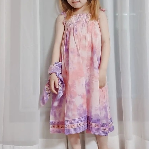 

Kids Girls' Dress Tie Dye A Line Dress Asymmetrical Dress Daily Cotton Sleeveless Vacation Dress 2-8 Years Spring Purple