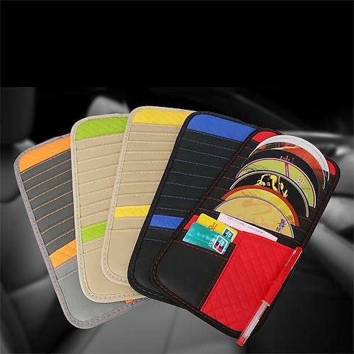 

1pcs Sun Visor Car CD Case Holder with Elastic Strap Multi-Compartment Multi-function Leather For SUV Truck Van