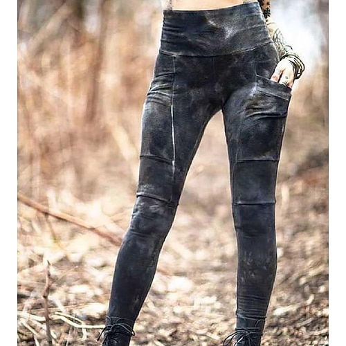 

Women's Tights Leggings Cotton Blend digital print pants Mid Waist Fashion Tights Casual Weekend Side Pockets High Elasticity Full Length Tummy Control Solid Color S M L XL 2XL / Slim