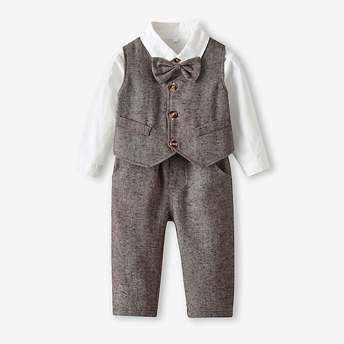 

3 Pièces Chemise Pantalon Ensemble de Vêtements Tenues Enfants Garçon Couleur unie manche longue Coton Set Vacances Mode Style BCBG Automne Printemps 2-8 ans Gris Foncé