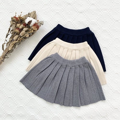 

Kids Girls' Skirt Solid Colored Cute Casual 2-8 Years Spring Navy Blue Beige Gray