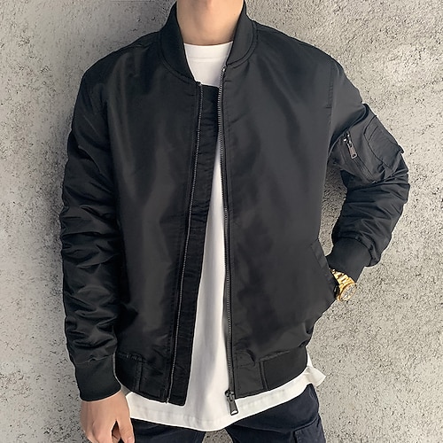 

Men's Bomber Jacket Casual Jacket Windproof Warm Street Daily Holiday Zipper Stand Collar Traditional / Vintage Casual Comfortable Jacket Outerwear Pure Color Pocket Yellow Army Green Dark Navy