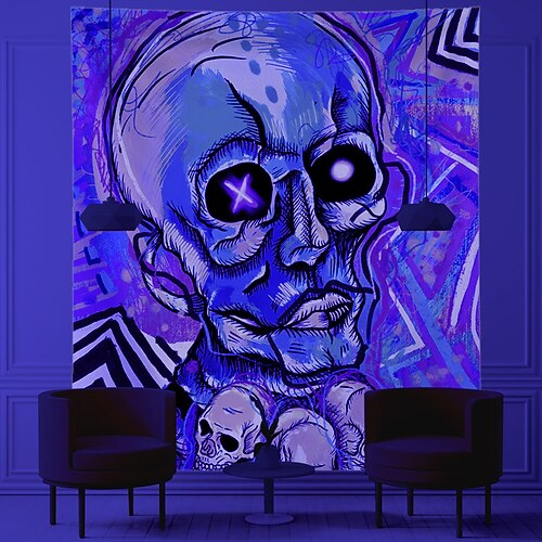 

Halloween Blacklight UV Reactive Wall Tapestry Art Decor Blanket Curtain Hanging Home Bedroom Decoration Polyester Skull