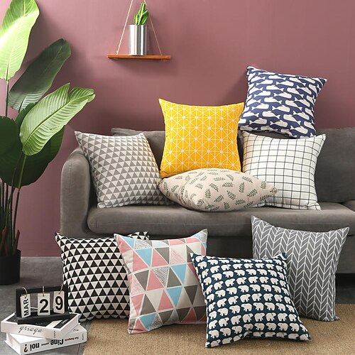 

2PC Flax Double-Sided Printing Throw Pillowcase Fashion Simple Northern Europe Geometry Pattern Pillowcase Living Room Bedroom Sofa Cushion Cover