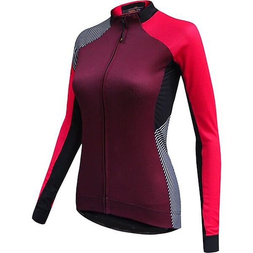 

21Grams Women's Cycling Jersey Long Sleeve Bike Top with 3 Rear Pockets Mountain Bike MTB Road Bike Cycling Breathable Quick Dry Moisture Wicking Reflective Strips Green Burgundy Color Block Stripes