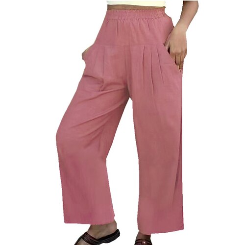 

Women's Culottes Wide Leg Wide Leg Chinos Pants Trousers Linen / Cotton Blend Blue Pink Apricot Mid Waist Fashion Casual Work Weekend Micro-elastic Full Length Comfort Plain S M L XL XXL / Loose Fit