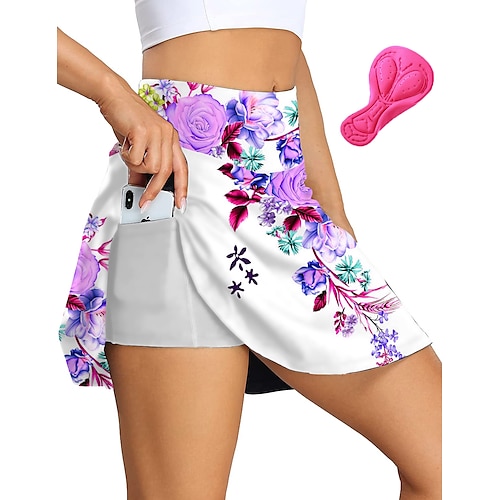 

21Grams Women's Cycling Skort Skirt Bike Bottoms Mountain Bike MTB Road Bike Cycling Sports Floral Botanical 3D Pad Cycling Breathable Quick Dry White Polyester Spandex Clothing Apparel Bike Wear
