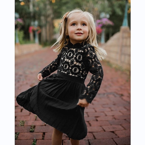 

Kids Little Girls' Dress Solid Colored A Line Dress Daily Green White Black Asymmetrical Long Sleeve Beautiful Cute Dresses Fall Spring Regular Fit 3-10 Years