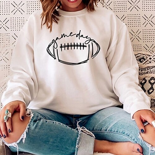 

Women's Sweatshirt Pullover Active Streetwear Print Wine Red White Black Baseball Daily Round Neck Long Sleeve S M L XL XXL / 3D Print