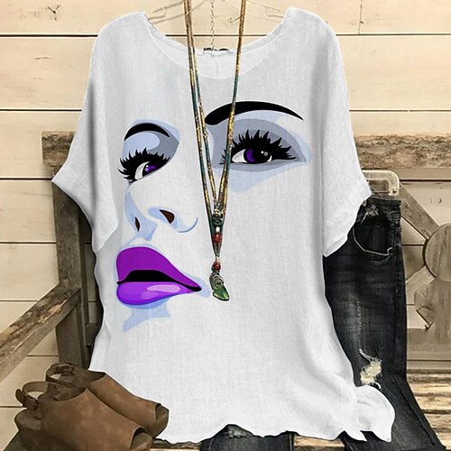 

Women's Plus Size Tops Blouse Shirt Abstract Print Short Sleeve Crewneck Streetwear Daily Vacation Polyester Spring Summer Gray Purple