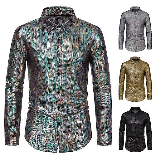 

Men's Shirt Graphic Patterned Button Down Collar Daily Print Tops Casual Black Silver Gold