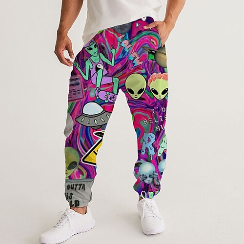 

Men's Sweatpants Joggers Trousers Drawstring Side Pockets Elastic Waist Graphic Prints Comfort Breathable Sports Outdoor Casual Daily Streetwear Stylish Purple Rainbow Micro-elastic