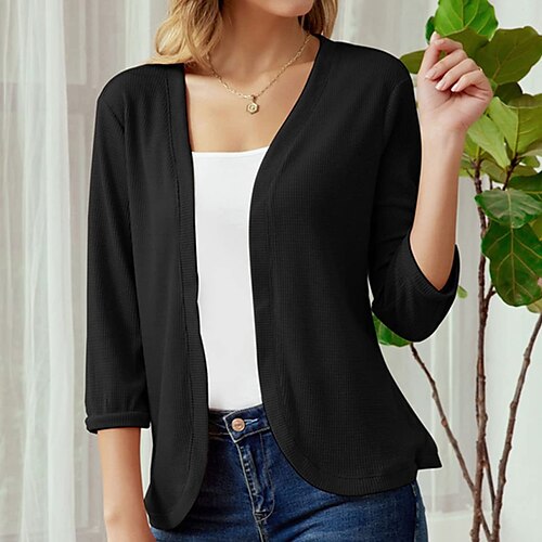 

Dame Casual jakke Vindtæt Hold Varm udendørs Gade Daglig Ferierejse Patchwork Cardigan V-hals Dame Moderne Helfarve Regulær Overtøj 3/4-ærmer Vinter Efterår Sort Vin Kakifarvet S M L XL XXL