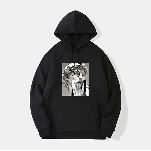 

Men's Hoodie Pullover Hooded Graphic Sculpture Front Pocket Print Daily Holiday Going out Hot Stamping Streetwear Casual Hoodies Sweatshirts Long Sleeve Light Khaki. Green